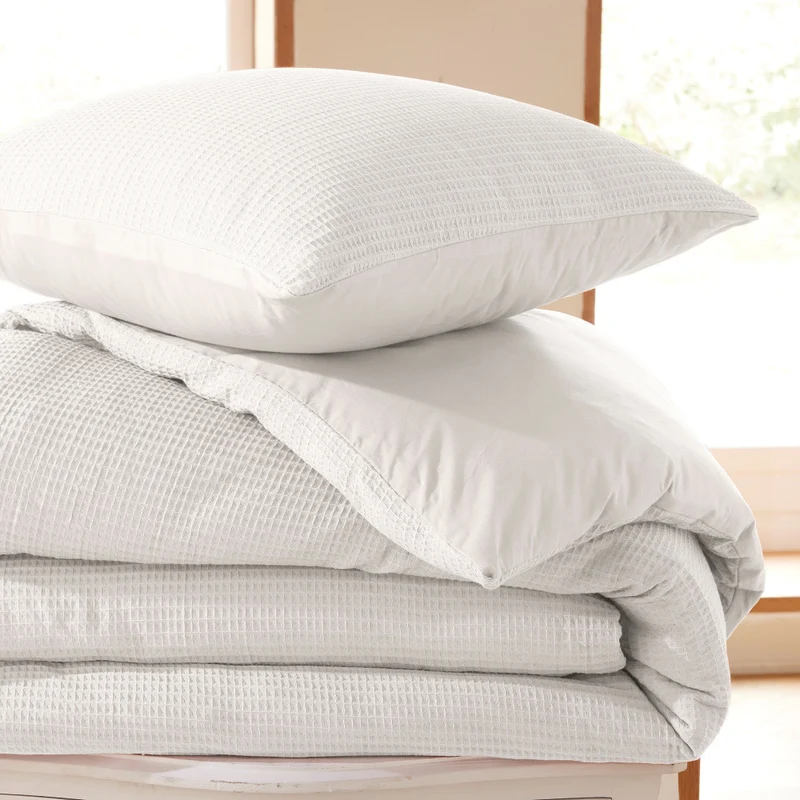 Pack 2 Pièces Housse de couette 140x200cm + 1 taie d'oreiller 65X65cm - nid d'abeille - Neige