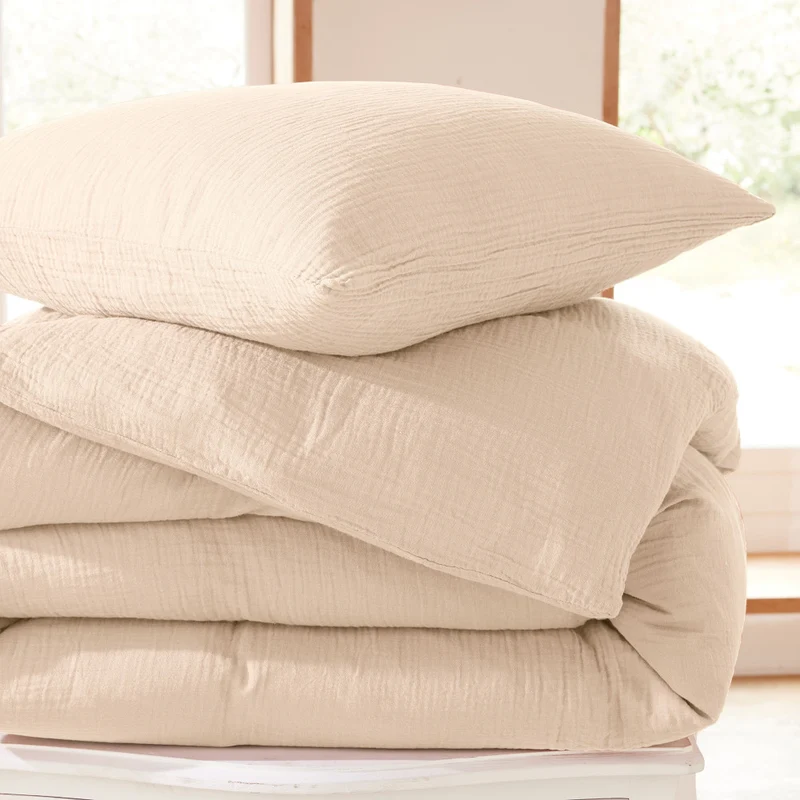 Pack 3 Pièces Housse de couette Gaze de Coton 140 x 200 cm - Naturel