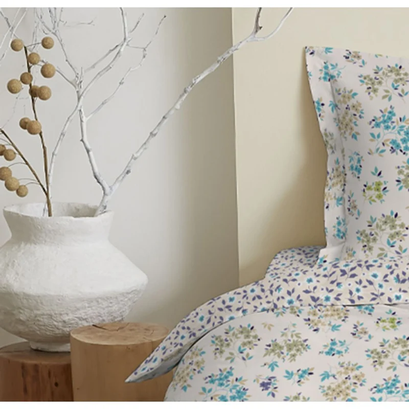 Pack 3 Pièces Housse de couette réversible 140 x 200 cm - 2 Pièces 100% Coton - Tanya cyan