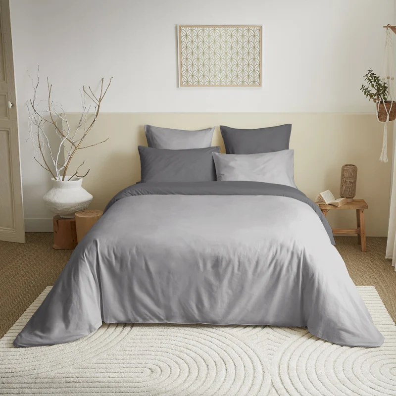 Pack 6 pièces Housse de couette 240 x 260 cm - 100% coton / 57 fils/cm² - Gris/Anthracite Bicolore