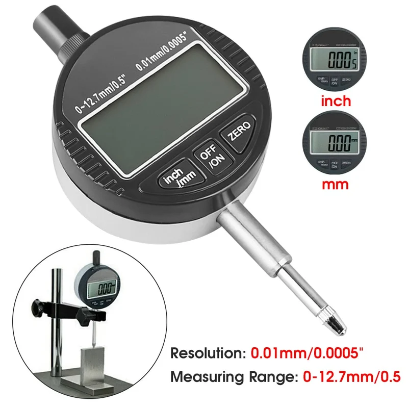 0-12.7mm/0.5 pouces Indicateur à cadran numérique Instruments de mesure Précis 0.01mm Indicateur de résolution Mètre Sondes de mesure Jauge