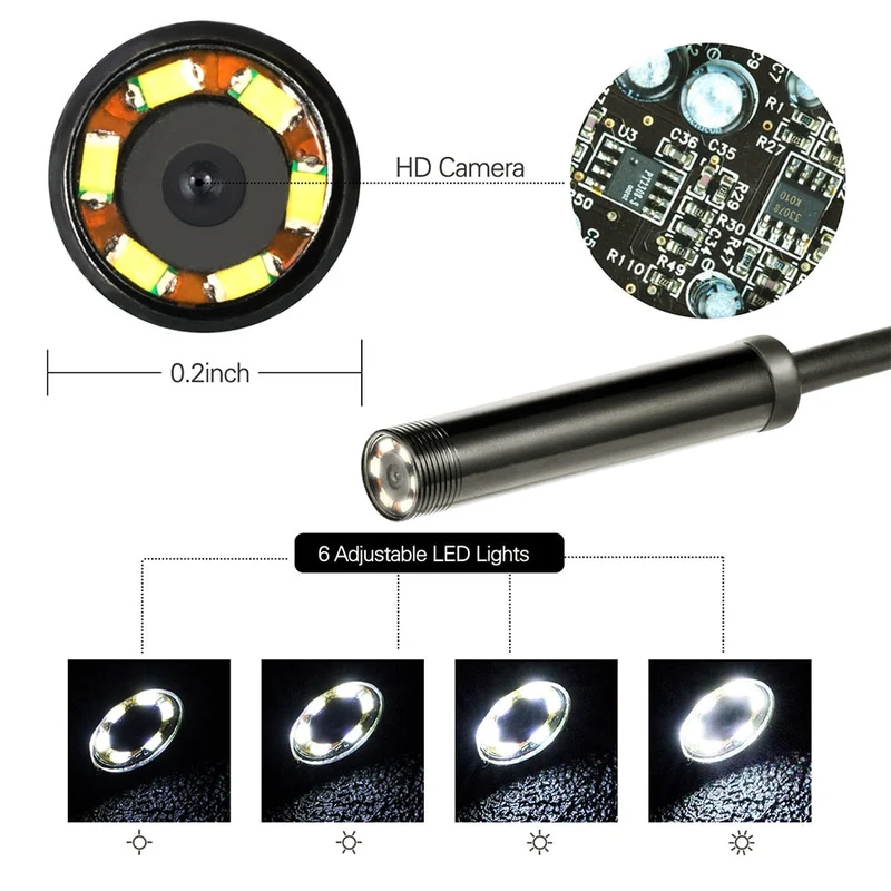 Caméra Endoscope 8mm 1280 * 720P HD Caméra d'inspection USB Inspection endoscopique 6 LED étanche pour téléphone mobile intelligent Android