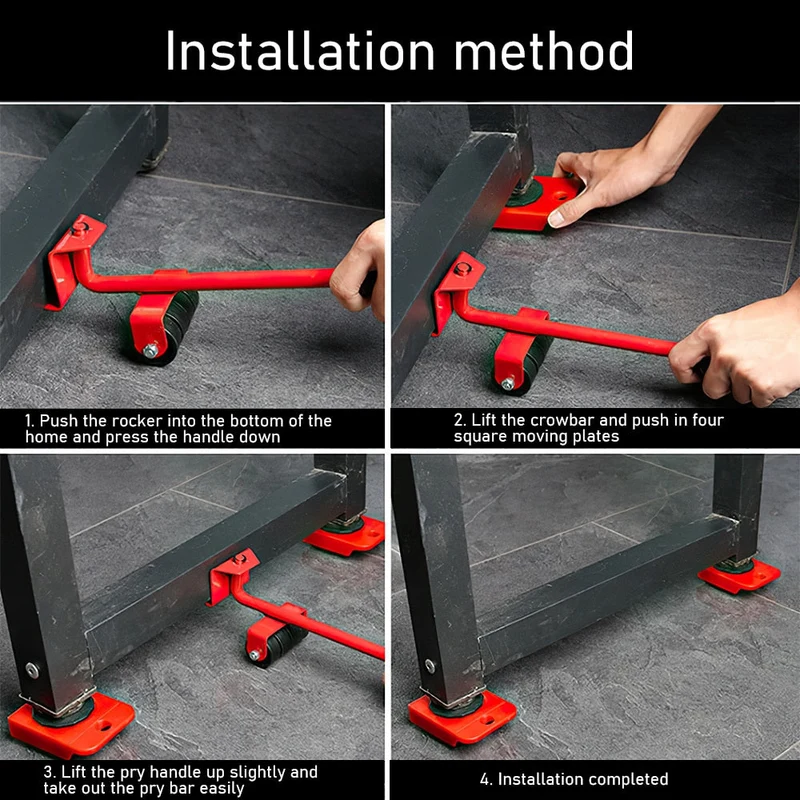 5 pièces/ensemble Kit de curseurs de levage de meubles appareils de meubles outils de manutention de Transport barre de roue dispositif de déplacement facile 100Kg/220Lbs