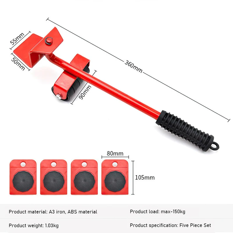 5 pièces/ensemble Kit de curseurs de levage de meubles appareils de meubles outils de manutention de Transport barre de roue dispositif de déplacement facile 100Kg/220Lbs