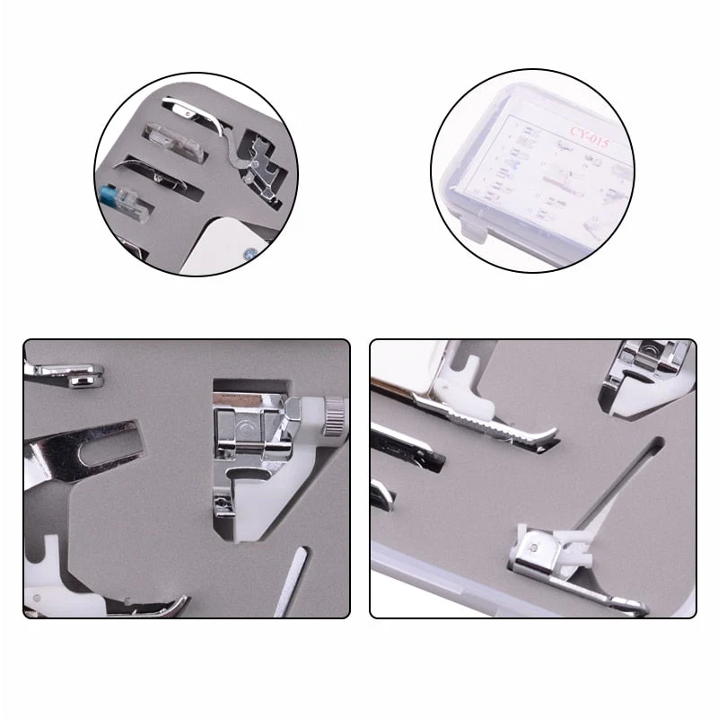 6/7/9/15 pièces Machine à coudre fournitures pied-de-biche avec boîte ourlet pieds pièces de rechange accessoires de Machine à coudre pour frère chanteur