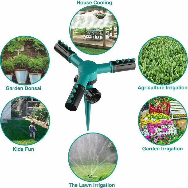 Arroseur de jardin arrosage automatique pelouse pulvérisateur à 360 degrés arroseur d'eau d'irrigation 3 outils de jardinage à buse rotative
