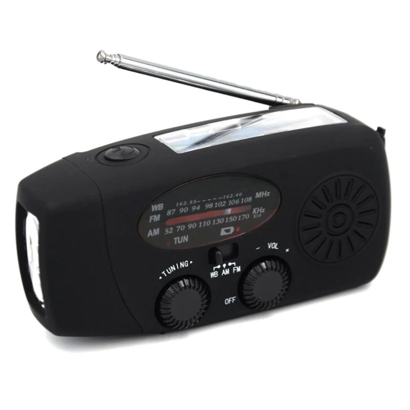 Récepteur RADIO à manivelle solaire Mini Radio météo portable AM/FM/WB avec lampe de poche multifonctionnelle alimentation d'urgence/banque
