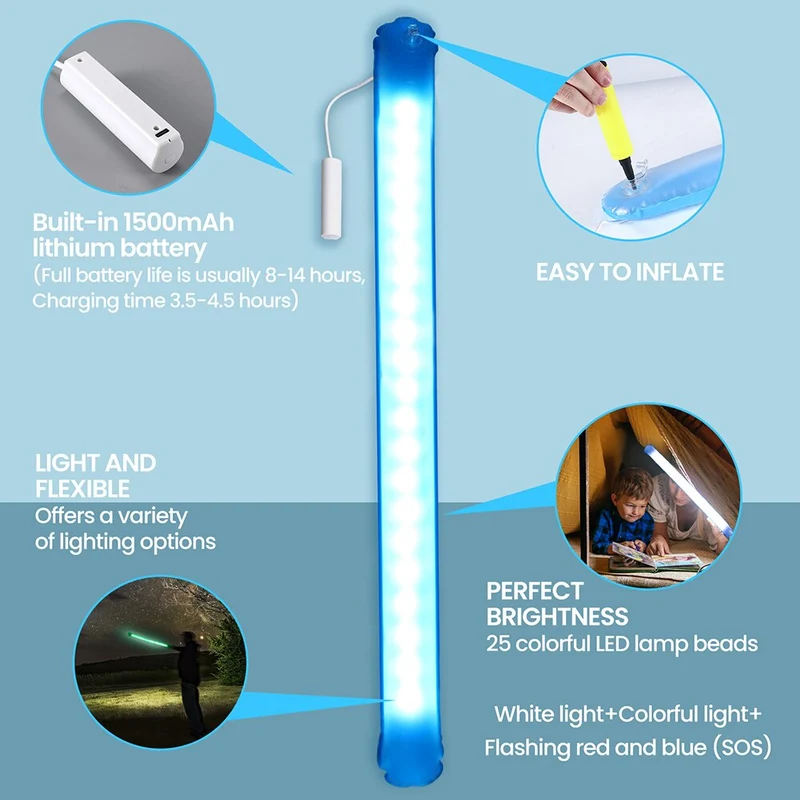 Lanterne de camping gonflable pliable et portable, lampe de camping à LED rechargeable par USB, lampe d'urgence d'extérieur, lampe de voyage