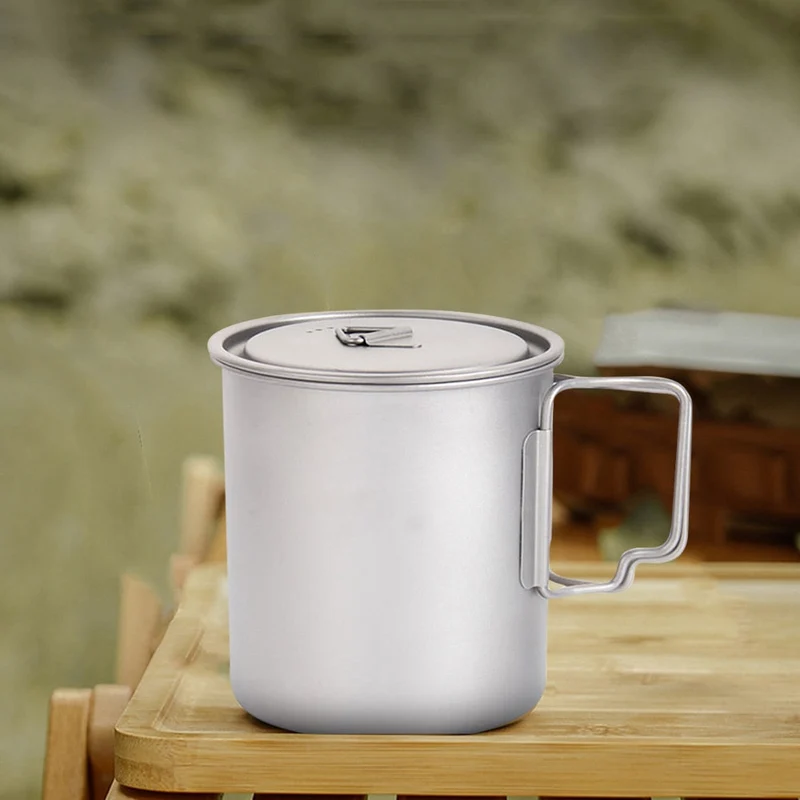 1 pc Camping Titane Pot Tasse Tasse Café Pot En Plein Air 600 ml Titane Camping Pique-Nique Montagne Escalade Potable Tasse