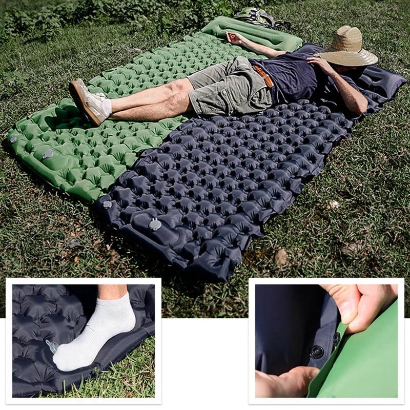 Matelas gonflable de sommeil imperméable coussin de Camping en plein air avec sac de rangement oreiller pliable pied tapis de remplissage d'air lit