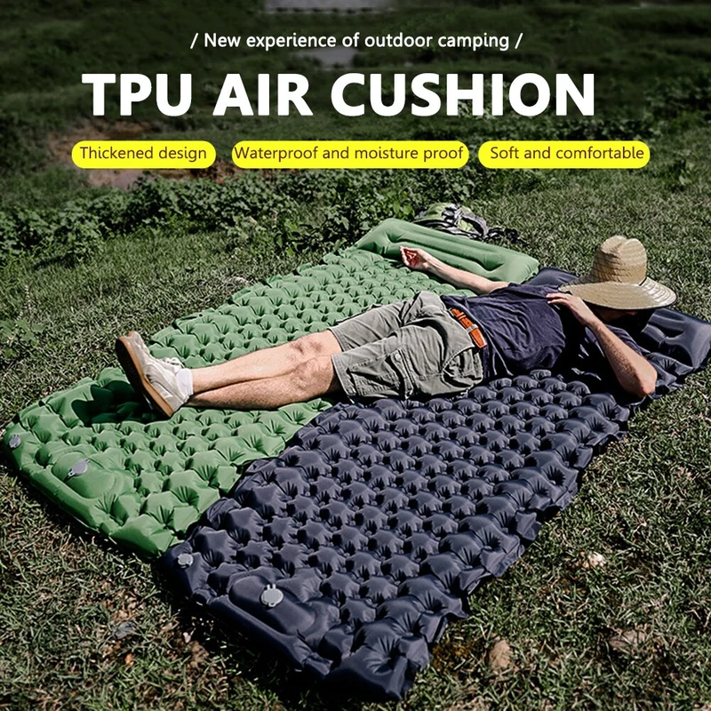 Matelas gonflable de sommeil imperméable coussin de Camping en plein air avec sac de rangement oreiller pliable pied tapis de remplissage d'air lit