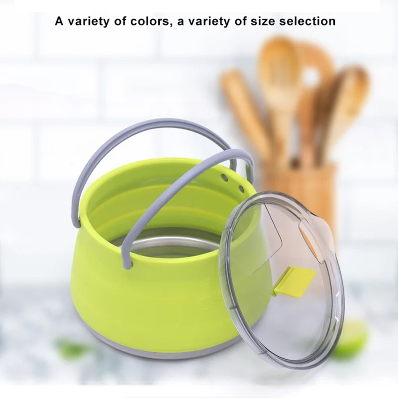 1L Portable Silicone bouilloire pliable chaudière extérieure pliable Pot d'eau en acier inoxydable fond pliant Silicone bouilloire
