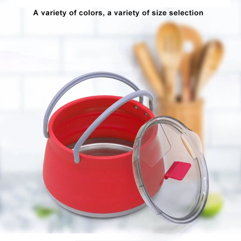 1L Portable Silicone bouilloire pliable chaudière extérieure pliable Pot d'eau en acier inoxydable fond pliant Silicone bouilloire