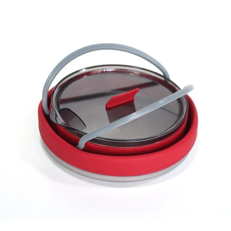 1L Portable Silicone bouilloire pliable chaudière extérieure pliable Pot d'eau en acier inoxydable fond pliant Silicone bouilloire