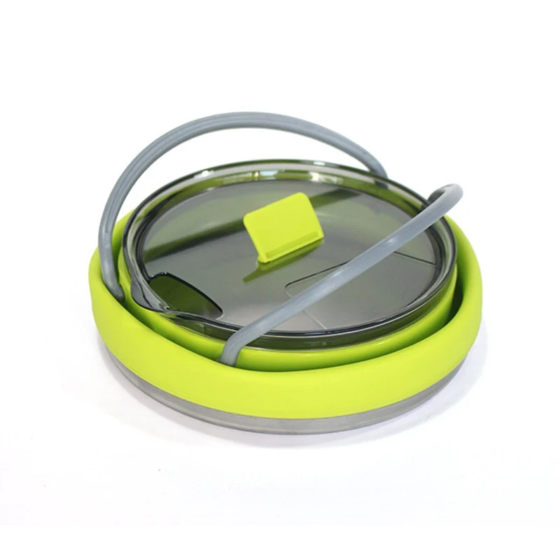 1L Portable Silicone bouilloire pliable chaudière extérieure pliable Pot d'eau en acier inoxydable fond pliant Silicone bouilloire
