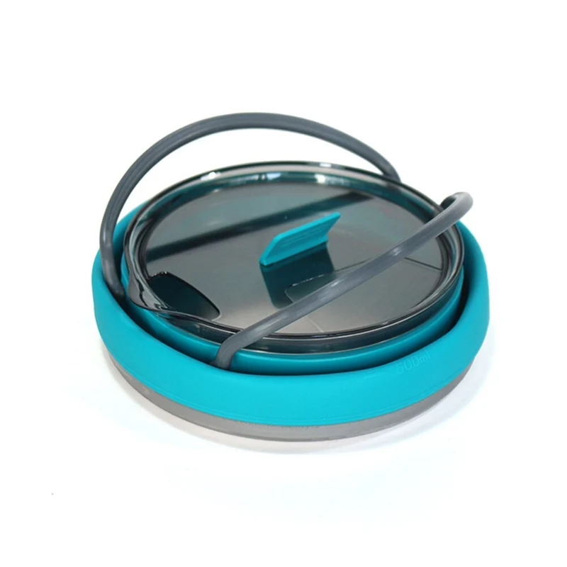 1L Portable Silicone bouilloire pliable chaudière extérieure pliable Pot d'eau en acier inoxydable fond pliant Silicone bouilloire