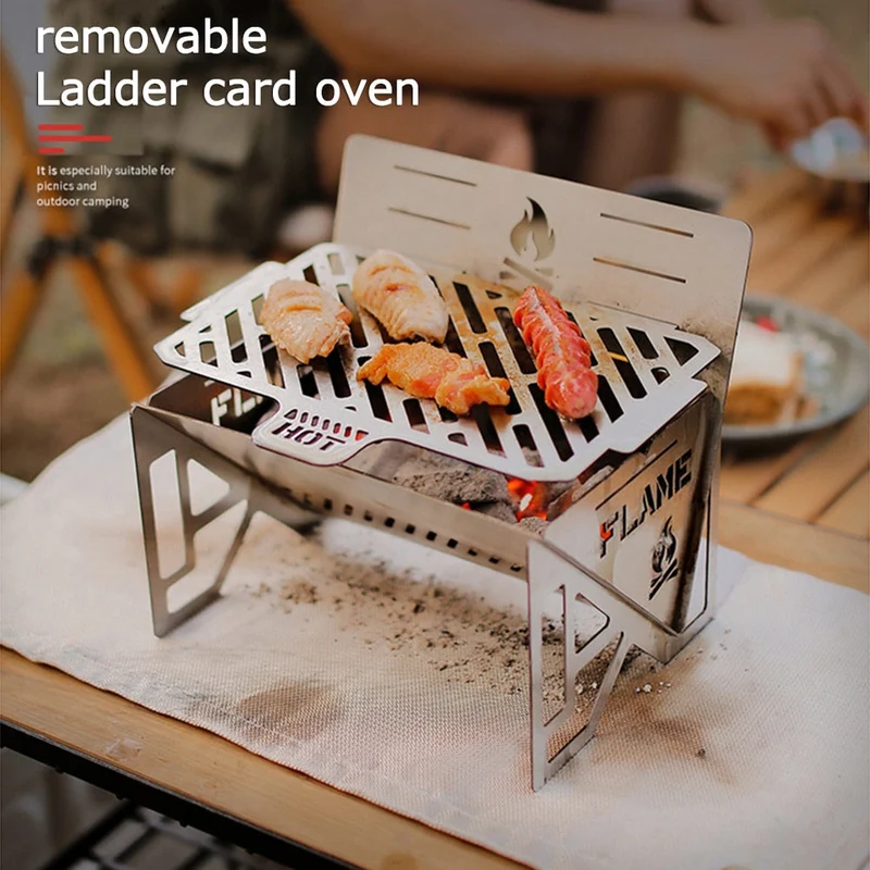 Portable en acier inoxydable barbecue gril poêle antiadhésif Camping pique-nique Barbecue pliable gril support charbon de bois conteneur avec évents Kit