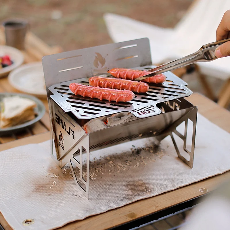 Portable en acier inoxydable barbecue gril poêle antiadhésif Camping pique-nique Barbecue pliable gril support charbon de bois conteneur avec évents Kit