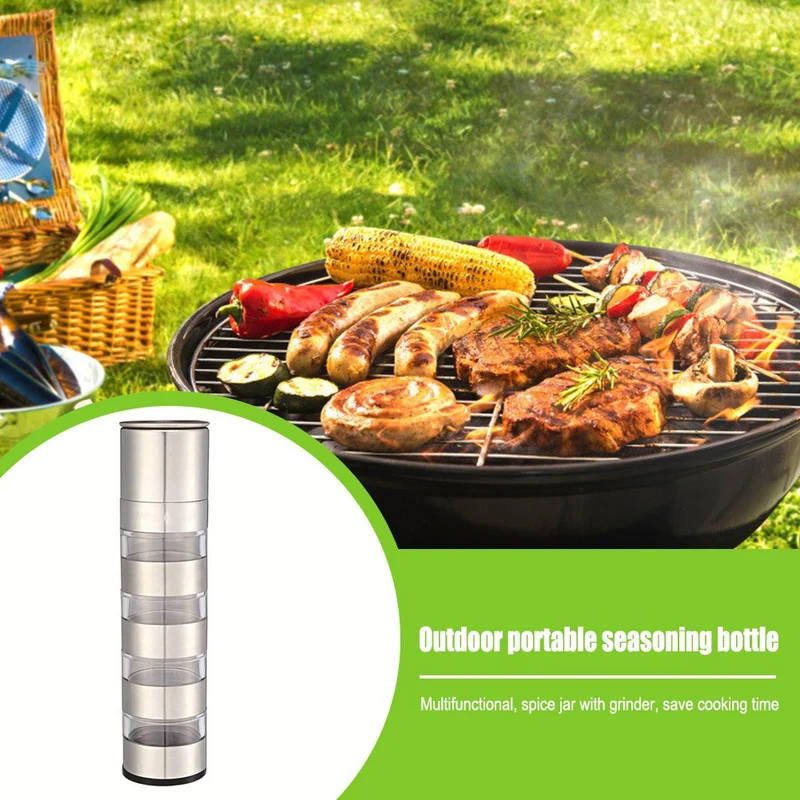 6 pièces Camping pot à épices conteneur Portable assaisonnement Condiment boîte de rangement Multi vaisselle ensemble pour extérieur barbecue pique-nique voyage
