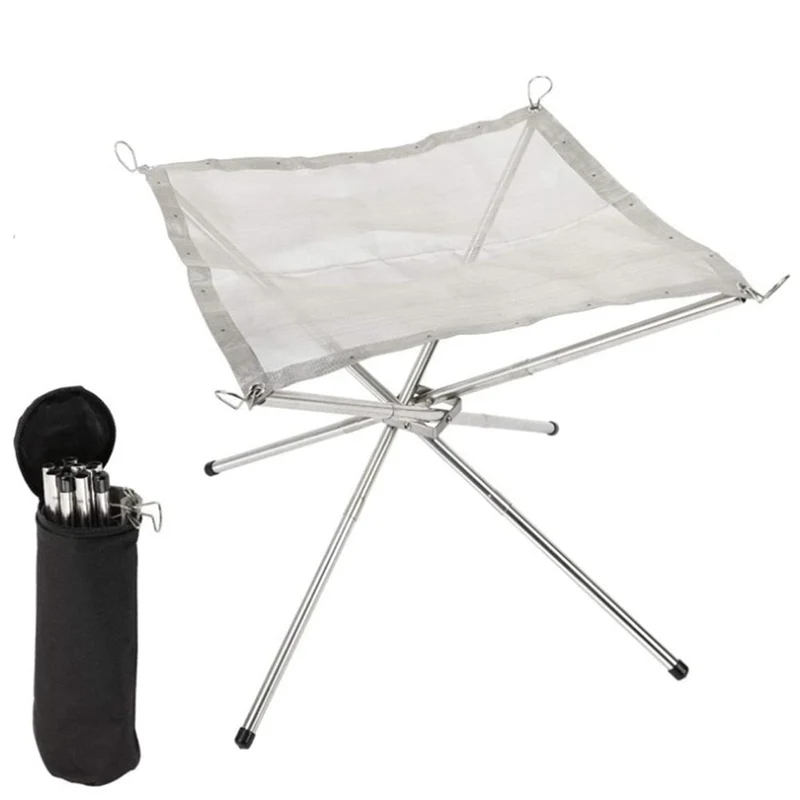 Camping en plein air Portable Cheminée En Acier Inoxydable Pliable Foyer Patio Feu De Camp Titulaire Pique-Nique Barbecue Pêche Bonfire Rack