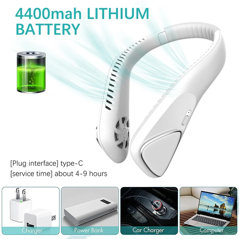 Ventilateur de cou suspendu sans lame Portable 4000mAh ventilateur de Sport de cou Rechargeable par USB climatiseur refroidissement d'été ventilateur de tour de cou portable
