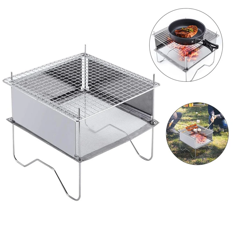 Camping en plein air en acier inoxydable poêle à bois Portable pliant feu de joie foyer extérieur Camp fournitures de cuisine