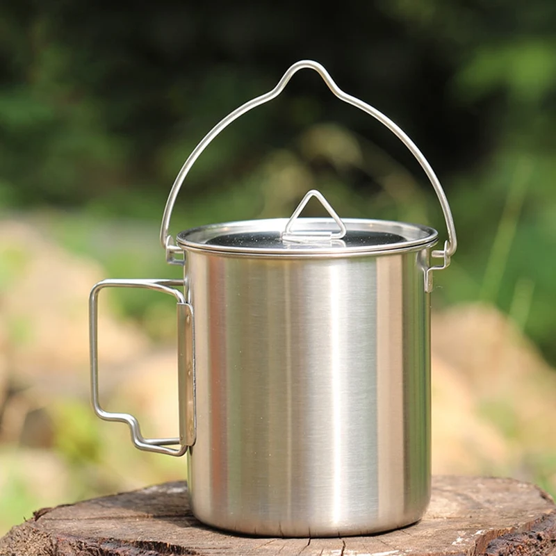 Ustensiles de tasse d'eau extérieure en acier inoxydable ultra-léger de 750 ml avec couvercles poignée pliante tasse de Camping Portable tasse chauffante de randonnée