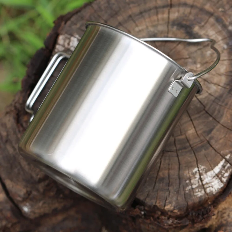 Ustensiles de tasse d'eau extérieure en acier inoxydable ultra-léger de 750 ml avec couvercles poignée pliante tasse de Camping Portable tasse chauffante de randonnée