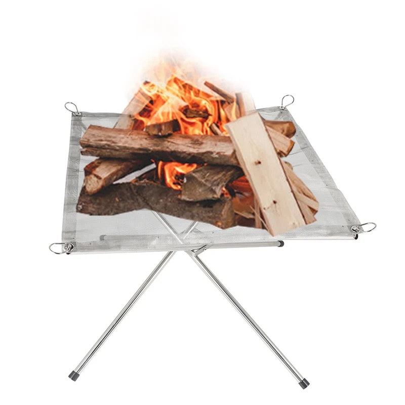 Pliant extérieur feu de camp cadre support gril Portable Barbecue poêle en acier inoxydable chauffage maille foyer pour Camping