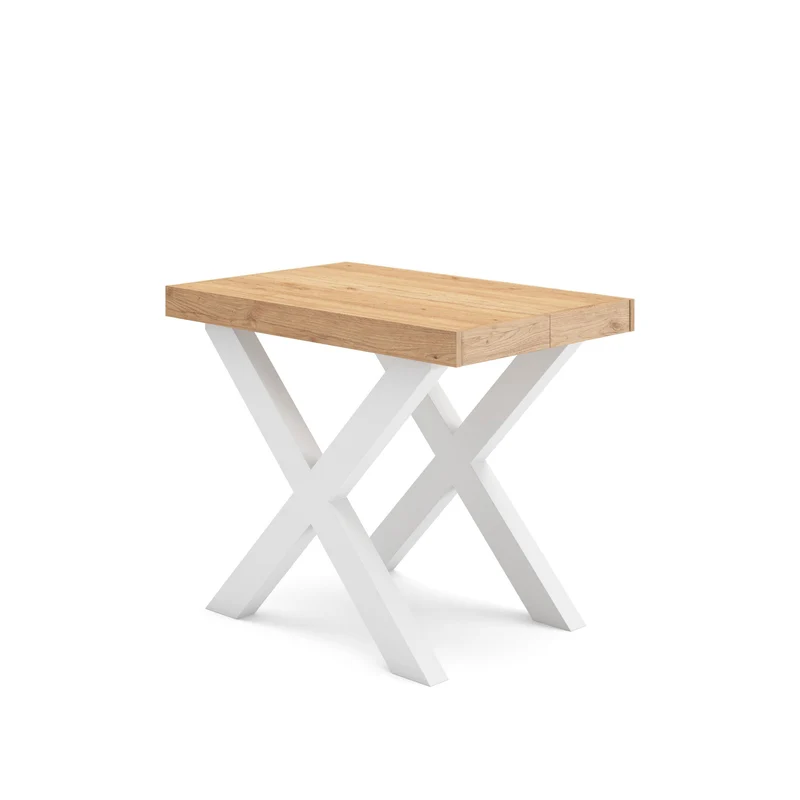 Table console extensible chêne 300 cm – Jusqu’à 14 personnes – Pieds en bois massif blancs en croix