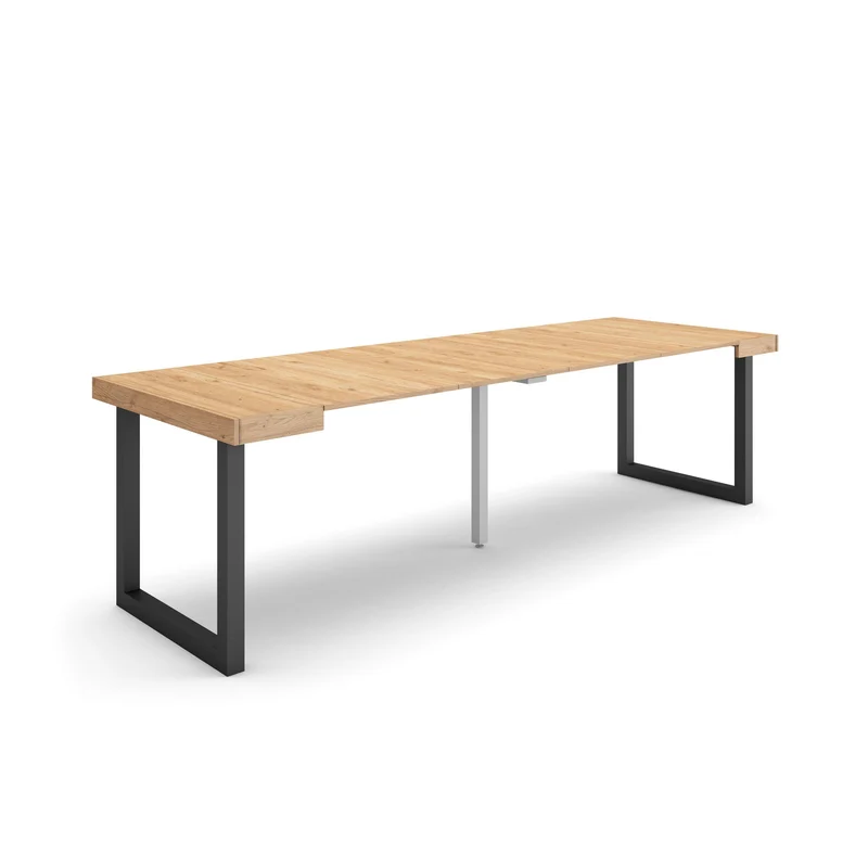 Table console extensible chêne 260 cm – Jusqu’à 12 personnes – Pieds en bois massif noirs en U