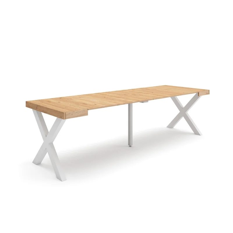 Table console extensible chêne 260 cm – Jusqu’à 12 personnes – Pieds en bois massif noirs en croix