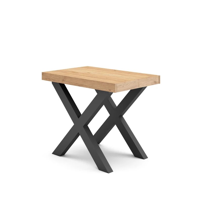 Table console extensible chêne 260 cm – Jusqu’à 12 personnes – Pieds en bois massif noirs en croix