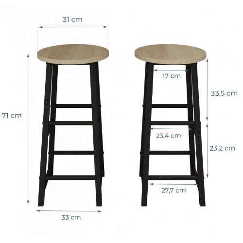 Lot de 2 tabourets hauts noir et Sonoma Louis