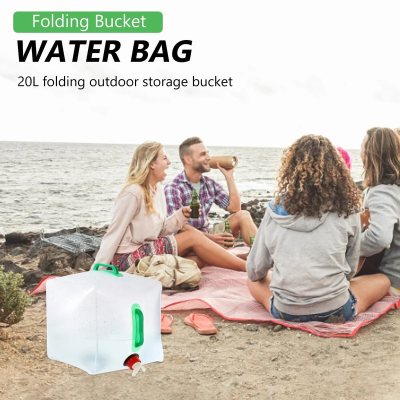 Sac à eau pliable de 20 L, conteneur d'eau d'urgence portable avec double poignée, seau pliable facile à transporter