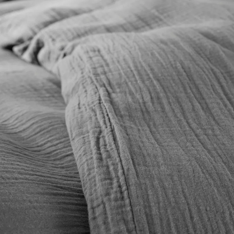 Pack 2 Pièces Housse de couette - 140x200cm + 1 taie d'oreiller 65X65cm gaze de coton Ardoise