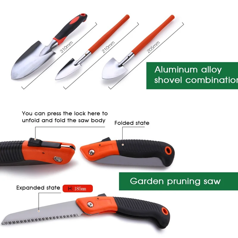 10 pièces outils de jardinage maison jardinage ensemble d'outils de plantation outils à main désherbage pelle râteau sécateur scie pliante avec sac fourre-tout
