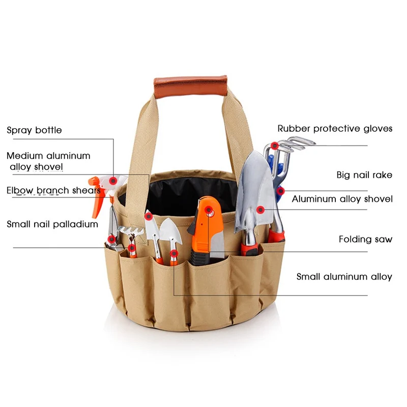 10 pièces outils de jardinage maison jardinage ensemble d'outils de plantation outils à main désherbage pelle râteau sécateur scie pliante avec sac fourre-tout