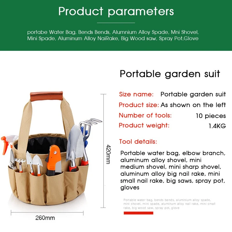 10 pièces outils de jardinage maison jardinage ensemble d'outils de plantation outils à main désherbage pelle râteau sécateur scie pliante avec sac fourre-tout