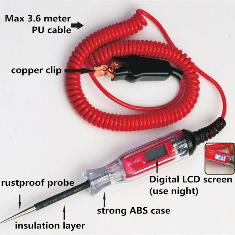 Testeur de Circuit électrique numérique universel 3V-48V stylo de Test de Circuit de tension de batterie de ligne de fusible multifonction pour moto de voiture