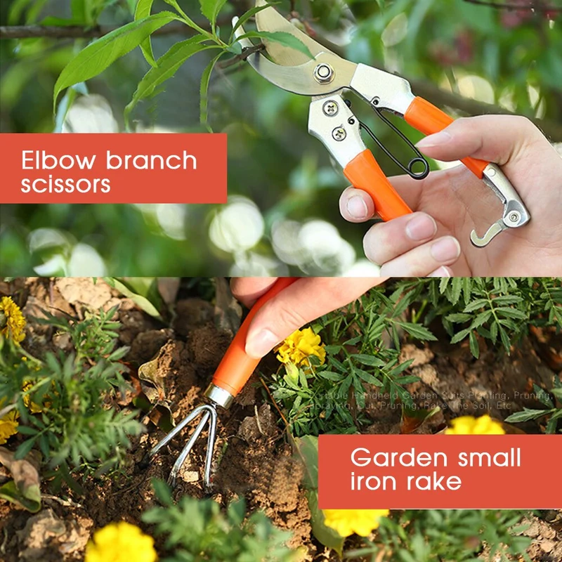 10 pièces Mini outils de jardinage multi-outils plantes de jardin ensemble d'outils à main sécateur scie pliante sol en vrac râteau pelle vaporisateur bouteille