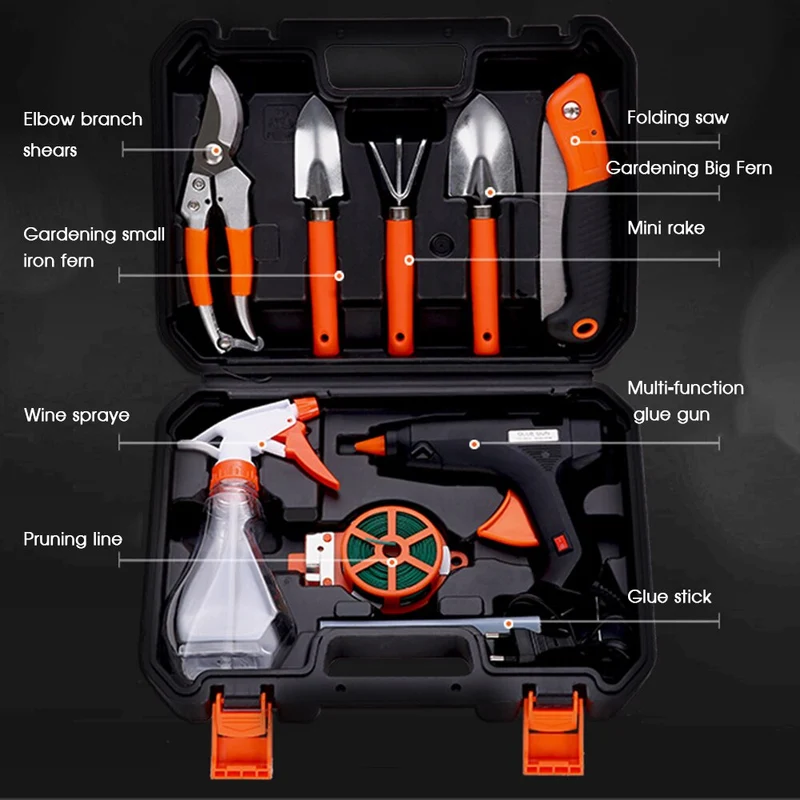 10 pièces Mini outils de jardinage multi-outils plantes de jardin ensemble d'outils à main sécateur scie pliante sol en vrac râteau pelle vaporisateur bouteille