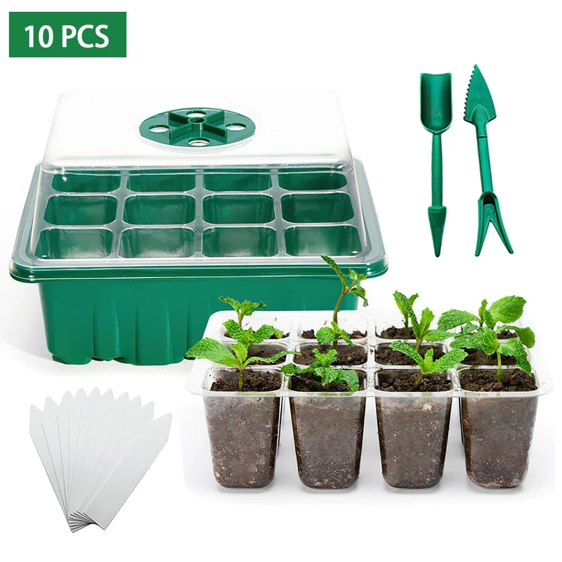 10 ensembles 12 trous en plastique pépinière Pots plateau de graines boîte de culture PET Pot jardin serre semis planteurs plateau cultivateurs Pot