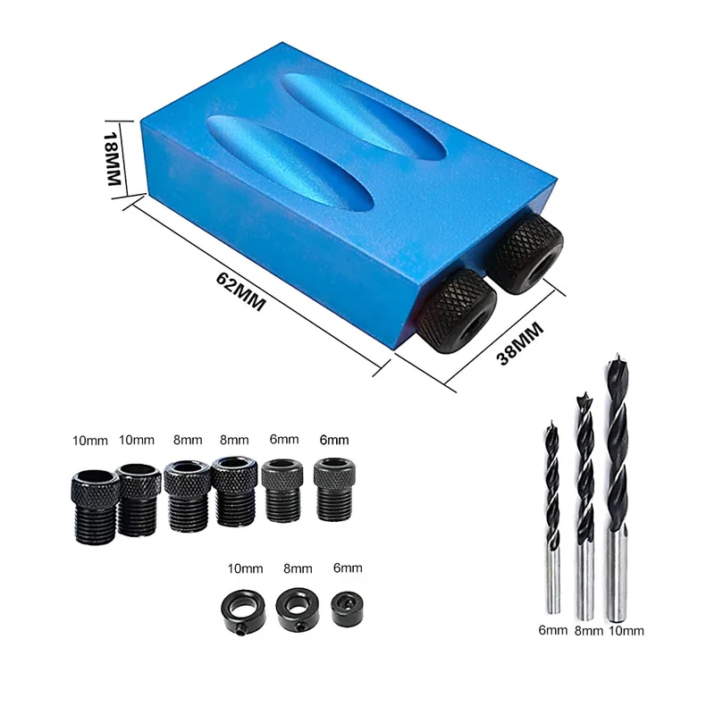 14 pièces/ensemble Kit de gabarit de trou de poche travail du bois localisateur de trou Oblique forets gabarit de trou de poche 15 degrés Angle perceuse poinçon localisateur
