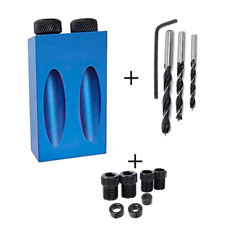 14 pièces/ensemble Kit de gabarit de trou de poche travail du bois localisateur de trou Oblique forets gabarit de trou de poche 15 degrés Angle perceuse poinçon localisateur