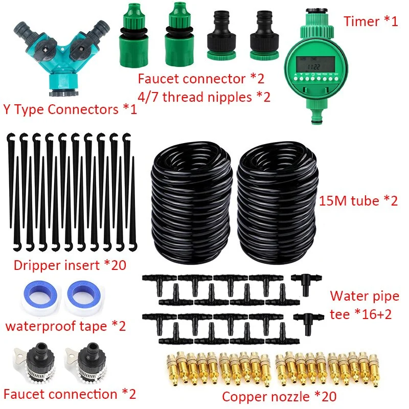 Kits de système d'arrosage automatique de jardin 30M système d'arrosage par pulvérisation d'irrigation goutte à goutte avec contrôleur de minuterie outil de jardin à arrosage automatique