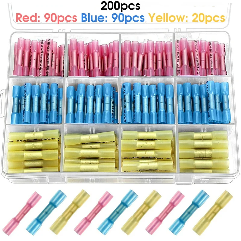 50/100/200 pièces manchon de joint de soudure connecteur bout à bout thermorétractable joint isolé étanche connecteur de bornes d'épissure de fil électrique