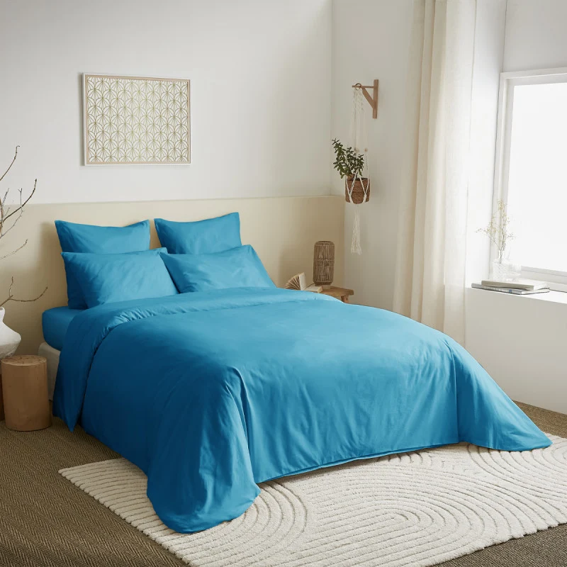 Pack 6 pièces Housse de couette Unicolore 220 x 240 cm - Drap housse 160 x 200 cm - 100% Coton 57 Fils