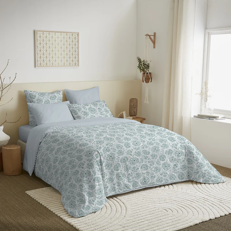 Pack 6 pièces Housse de couette Imprimé 240 x 260 cm - Drap housse 180 x 200 cm - 100% Coton 57 Fils