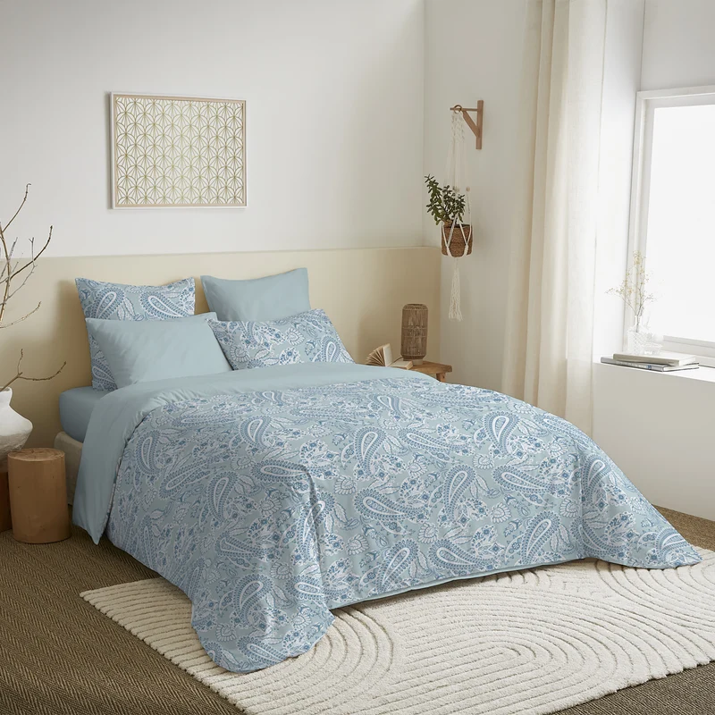Pack 6 pièces Housse de couette Imprimé 240 x 260 cm - Drap housse 180 x 200 cm - 100% Coton 57 Fils